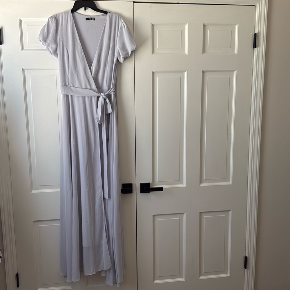 Wrap puff short sleeve maxi dress